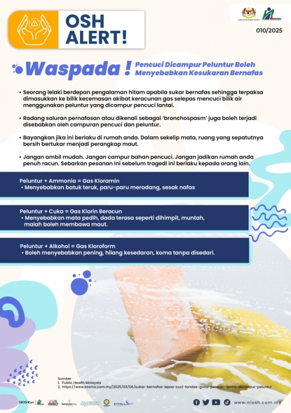 Waspada ! Pencuci Dicampur Peluntur Boleh Menyebabkan Kesukaran Bernafas